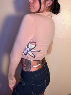 I. AM. GIA Flower Cutout Nude Long-Sleeve Crop Top Festival Vibes